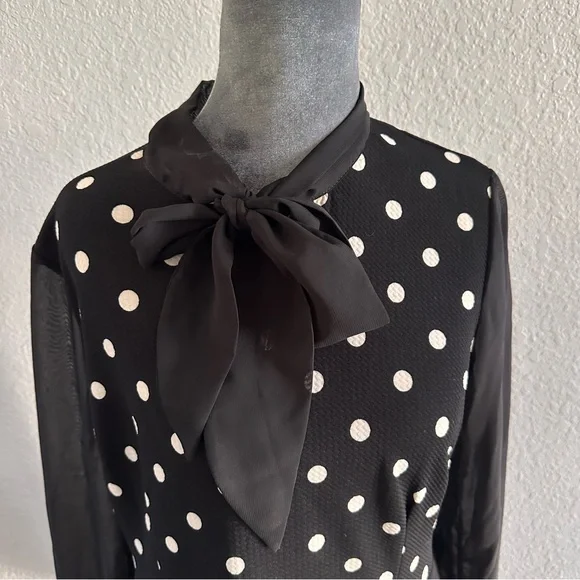 Smak Parlour Black Polka Dot Midi Dress with Sheer Sleeves – Size XL - Picture 2 of 9